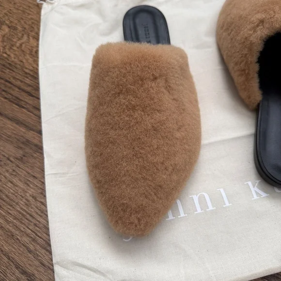 Jenni Kayne Tan Shearling Mules leather soles NEW Sz 41 made in Italy $425 - Picture 6 of 6